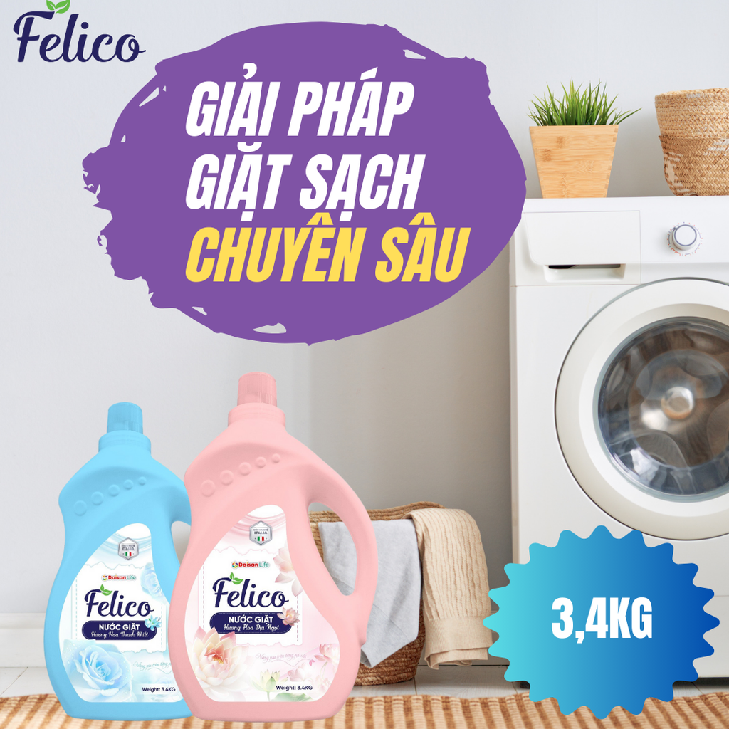 Nước giặt thảo mộc Felico - Hương hoa Thanh khiết 3,4kg - Công nghệ Italia